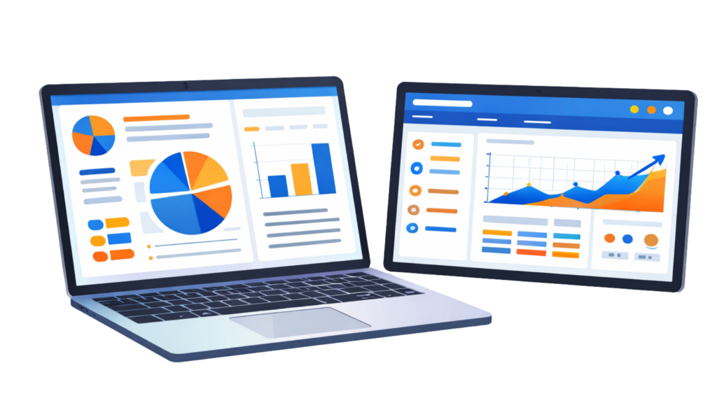 ordinateur et tablette avec des graphiques
